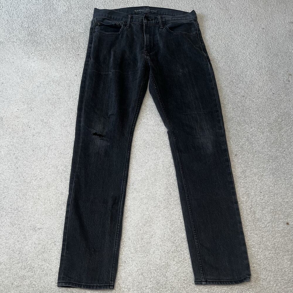 Old Navy Jeans Mens 32x32 (Fits 32x30) Black Gray Distressed Slim Fit Hole Pants